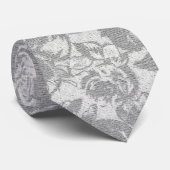 White en Grey Two Tone Foral Roos Pattern Stropdas (Opgerold)