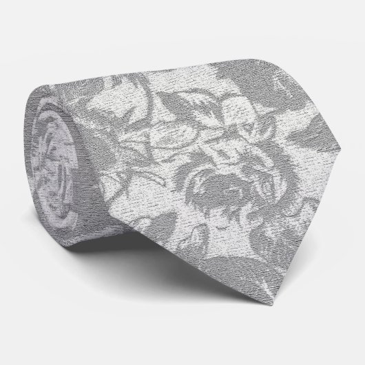White en Grey Two Tone Foral Roos Pattern Stropdas (Opgerold)
