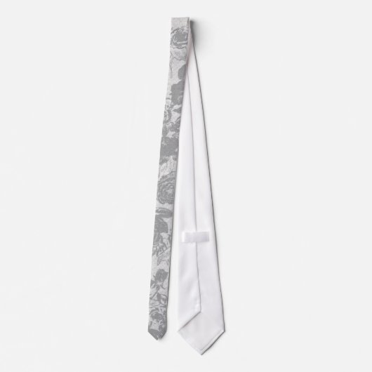 White en Grey Two Tone Foral Roos Pattern Stropdas (Achterkant)