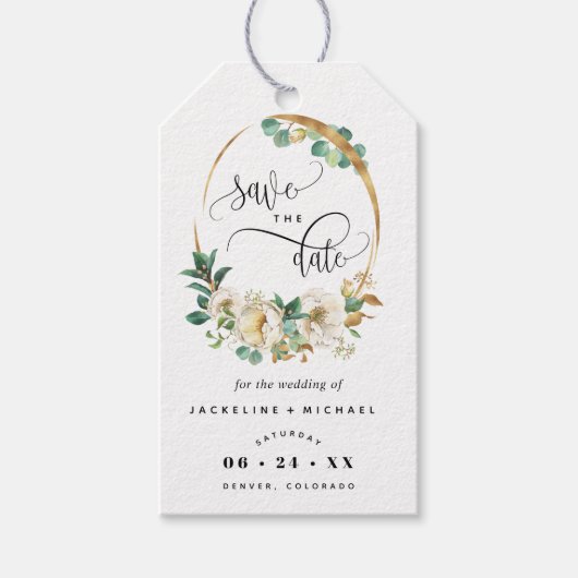 White en Honey Floral Wedding Save the Date Cadeaulabel (Voorkant)