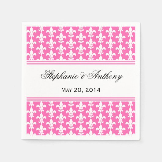 White en Hot Pink Fleur de Lis Wedding Servetten (Voorkant)