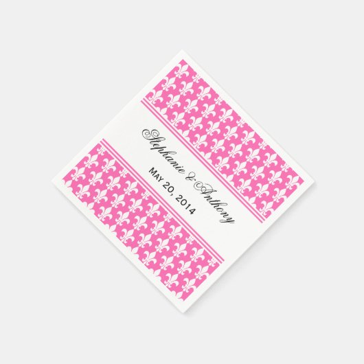White en Hot Pink Fleur de Lis Wedding Servetten (Hoek)