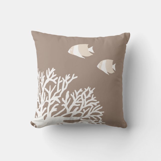 White en Ivory Beige Tropical Angelfish Kussen (Voorkant)
