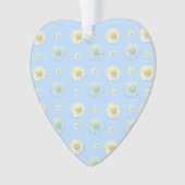 White en light blue Daisy Pattern Heart Ornament (voorkant)