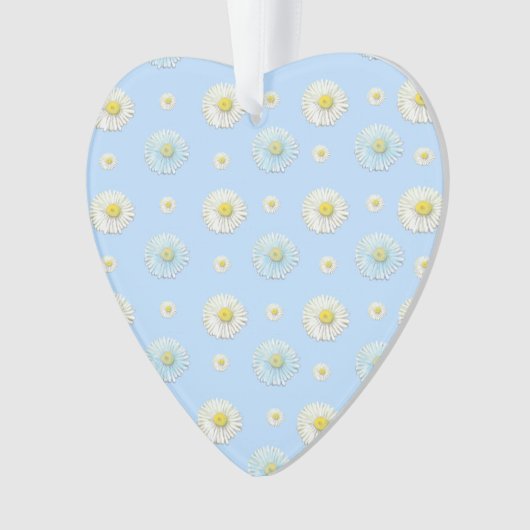 White en light blue Daisy Pattern Heart Ornament (voorkant)