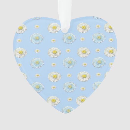 White en light blue Daisy Pattern Heart Ornament (voorkant)
