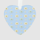 White en light blue Daisy Pattern Heart Ornament (achterkant)