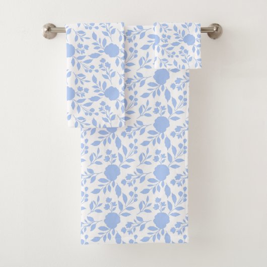 White en Light Blue Floral Bad Handdoek (Insitu)