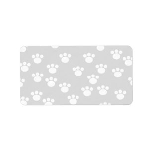 White en Light Grey Paw Print Pattern. Etiket