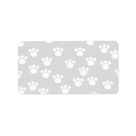White en Light Grey Paw Print Pattern. Etiket (Voorkant)