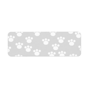 White en Light Grey Paw Print Pattern. Etiket
