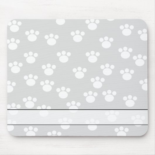 White en Light Grey Paw Print Pattern. Muismat (Voorkant)