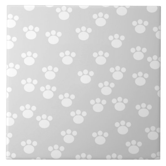 White en Light Grey Paw Print Pattern. Tegeltje (Voorkant)