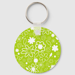 White en Lime Green Floral Pattern Sleutelhanger