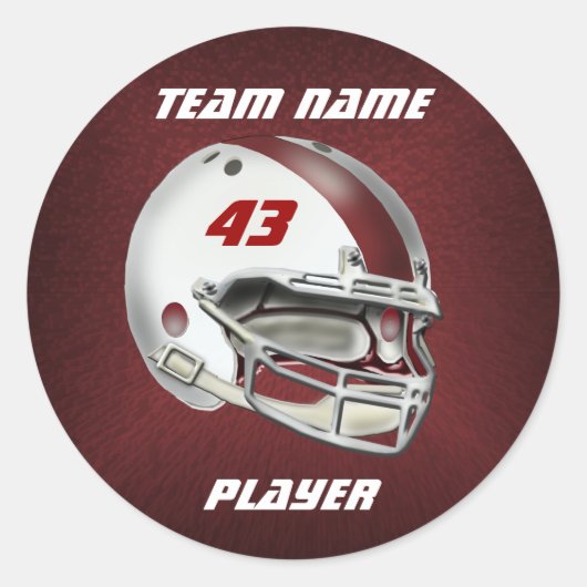 White en Maroon Football Helmet Ronde Sticker (Voorkant)