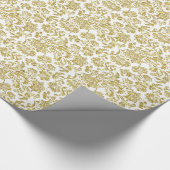 White en Metallic Gold Floral Damascus 4 Patroon Cadeaupapier (Hoek)