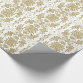 White en Metallic Gold Floral Damascus Patroon Cadeaupapier (Hoek)