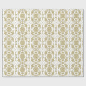 White en Metallic Gold Floral Damascus Patroon Cadeaupapier (Vlak)