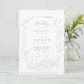 White en Mist Floral Wreath Wedding Invitation Kaart (Staand voorkant)