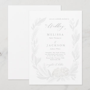 White en Mist Floral Wreath Wedding Invitation Kaart