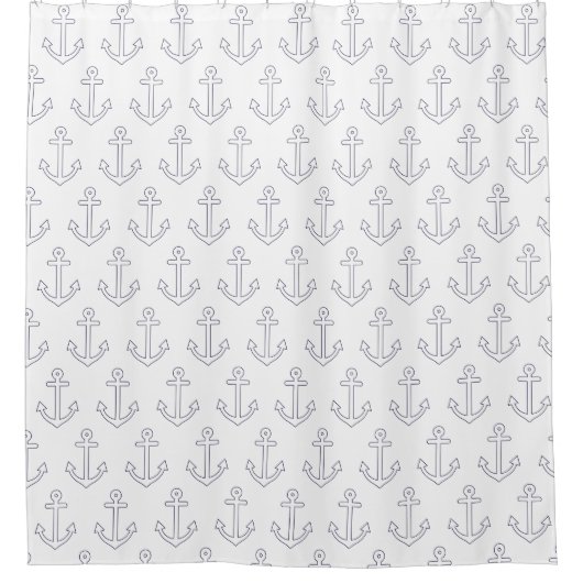 White en Navy Blue Anchor Pattern Douchegordijn (Voorkant)