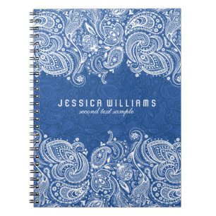 White en Navy Blue Floral Paisley Lace Notitieboek