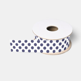 White en Navy Blue Polka Dot Ribbon Grosgrain Lint