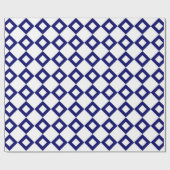 White en Navy Diamond Pattern Cadeaupapier (Vlak)
