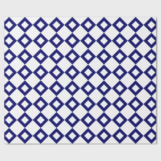 White en Navy Diamond Pattern Cadeaupapier (Vlak)
