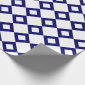 White en Navy Diamond Pattern Cadeaupapier (Hoek)