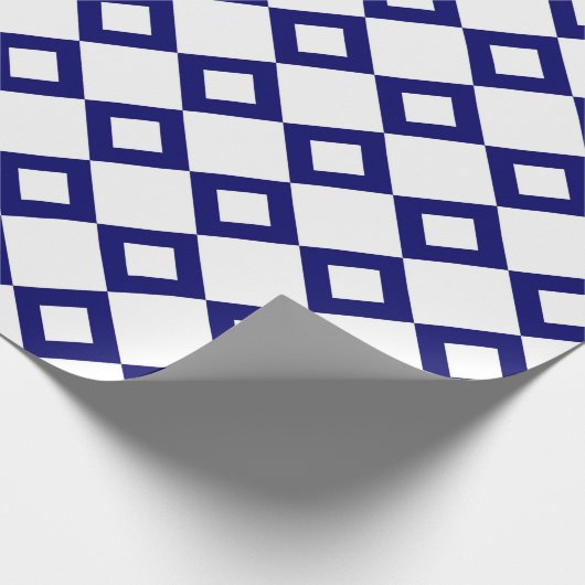 White en Navy Diamond Pattern Cadeaupapier (Hoek)