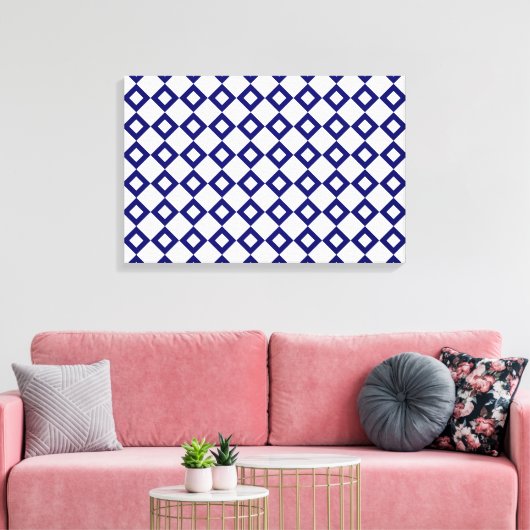 White en Navy Diamond Pattern Canvas Afdruk (Insitu (Woonkamer))