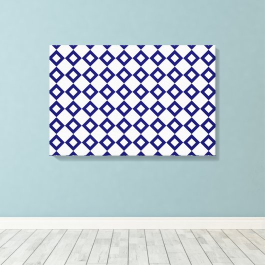 White en Navy Diamond Pattern Canvas Afdruk (Insitu (Houten vloer))
