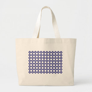 White en Navy Diamond Pattern Grote Tote Bag
