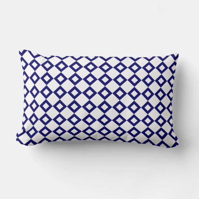 White en Navy Diamond Pattern Kussen (Voorkant)