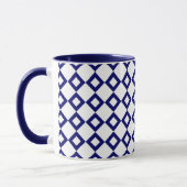 White en Navy Diamond Pattern Mok (Links)