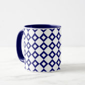White en Navy Diamond Pattern Mok (Voorkant links)