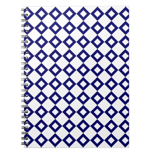 White en Navy Diamond Pattern Notitieboek (Voorkant)