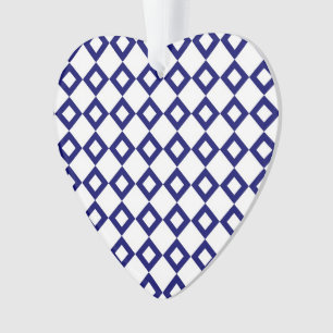 White en Navy Diamond Pattern Ornament