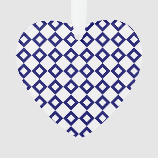 White en Navy Diamond Pattern Ornament (voorkant)