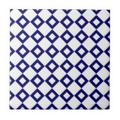 White en Navy Diamond Pattern Tegeltje (Voorkant)