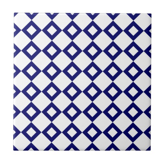 White en Navy Diamond Pattern Tegeltje (Voorkant)