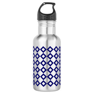 White en Navy Diamond Pattern Waterfles