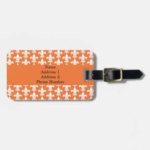 White en Oranje Fleur de Lis Pattern Bagagelabel