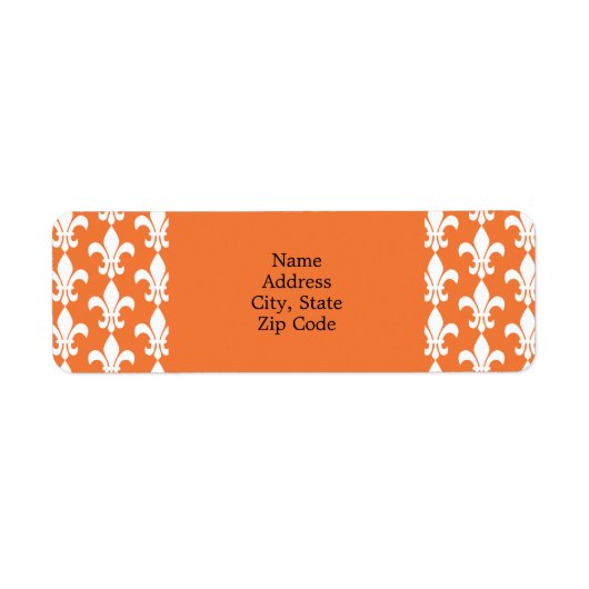 White en Oranje Fleur de Lis Pattern Etiket (Voorkant)