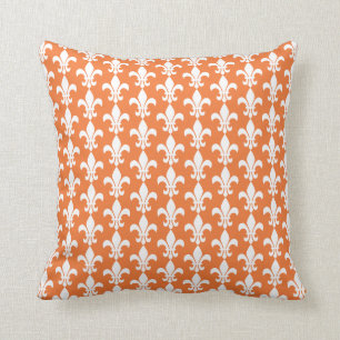 White en Oranje Fleur de Lis Pattern Kussen