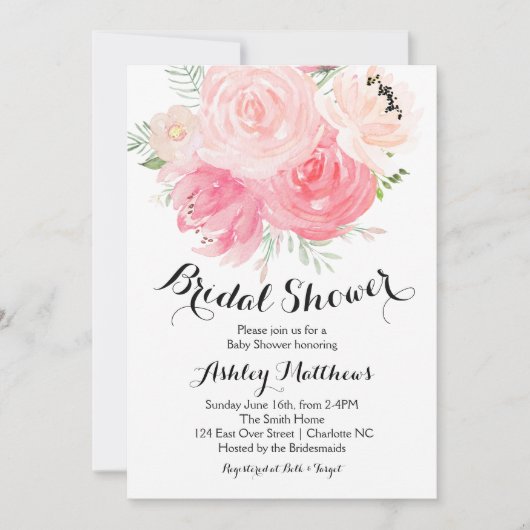 White en paars Floral Bridal Shower Kaart (Voorkant)