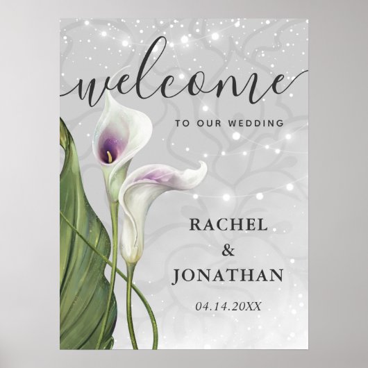 White en Paarse Calla Lily Welcome Wedding Poster (Voorkant)