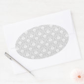 White en pastel Grey Damask Design. Ovale Sticker (Envelop)