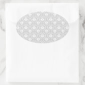 White en pastel Grey Damask Design. Ovale Sticker (Tas)